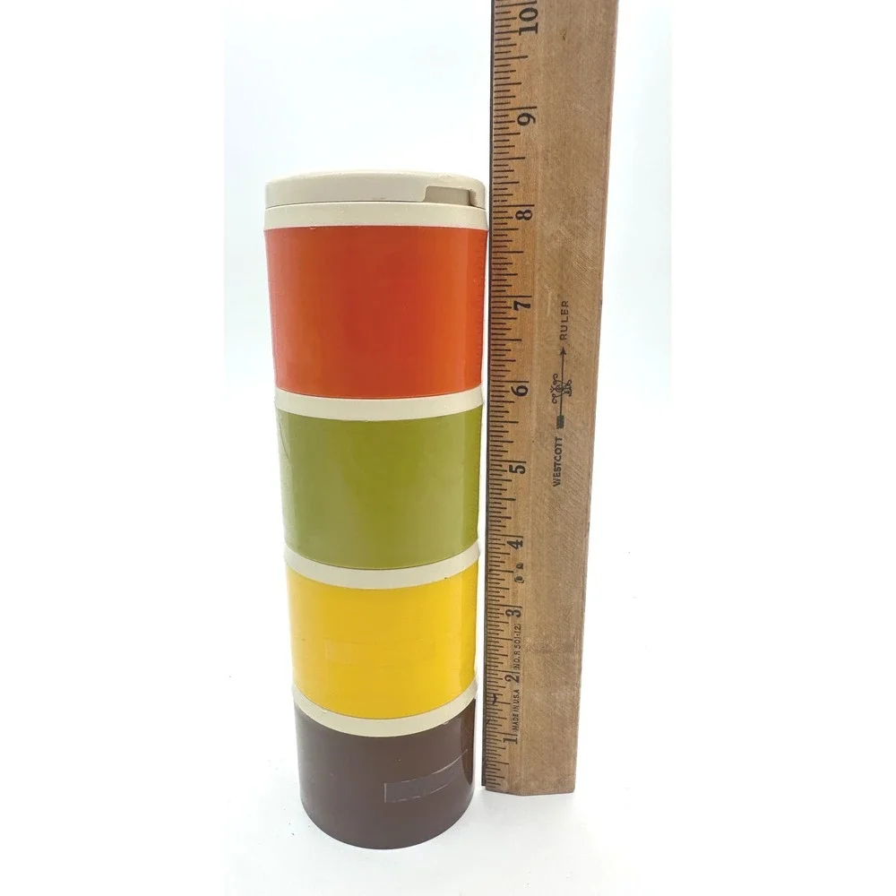 Tupperware Vintage Stacking Spice Shakers 4-Piece Set Earth Tones Plastic 1308